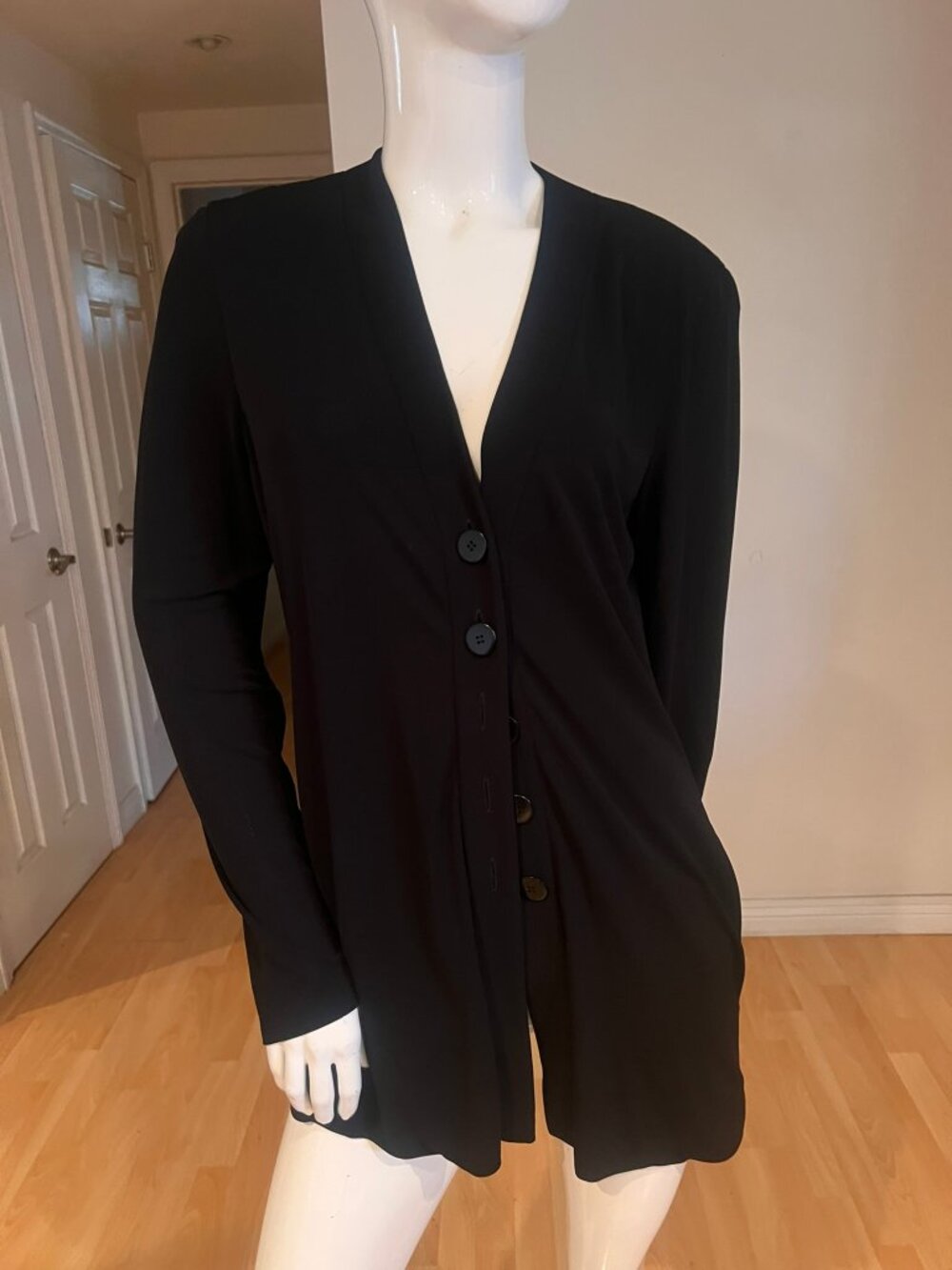 90'S VINTAGE DONNA KARAN MINIMALIST LONGLINE JERSEY CARDIGAN BLAZER SZ 10